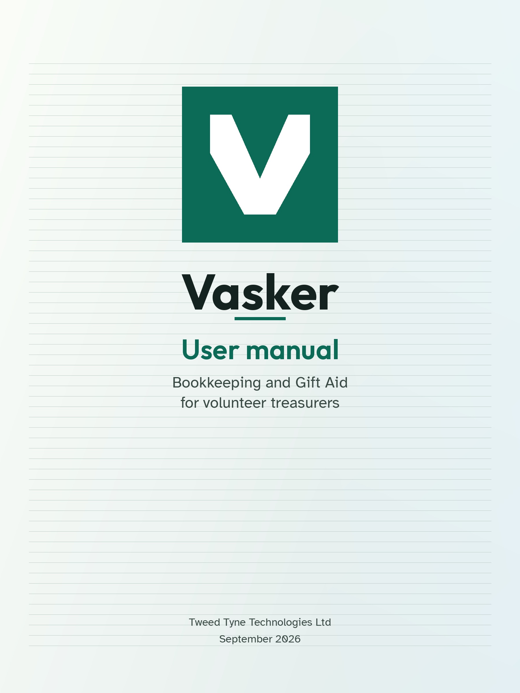 Cover: Vasker user manual — bookkeeping and Gift Aid for volunteer treasurers